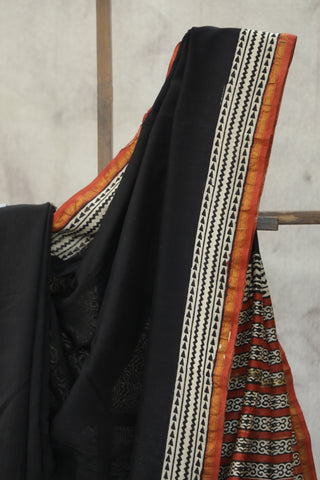 Black HBP Cotton Silk Saree With Chanderi Border - SRBCSS930