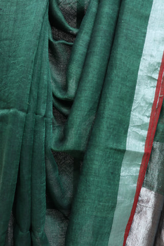 Green Plain Linen Saree-SRGPLS121