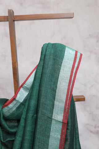 Green Plain Linen Saree-SRGPLS121