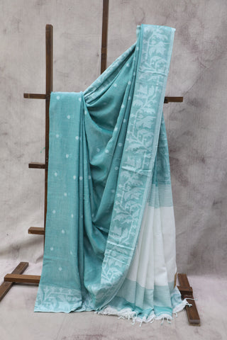 Green Mul Cotton Jamdani Saree-SRGMCJS132