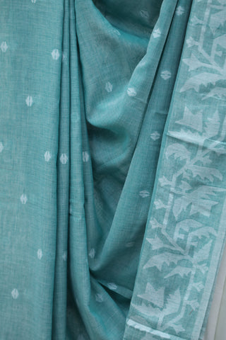 Green Mul Cotton Jamdani Saree-SRGMCJS132