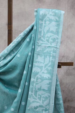 Green Mul Cotton Jamdani Saree-SRGMCJS132