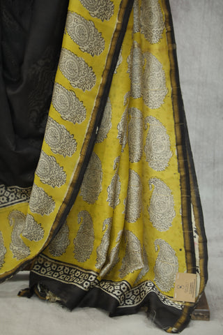 Black HBP Cotton Silk Saree With Chanderi Border - SRBCSS906