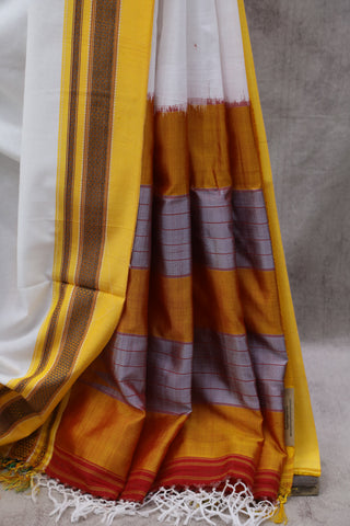 White Cotton Ilkal Saree -SRWCIS15EX