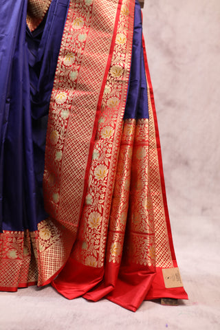 Navy Blue Banarasi Silk Saree-SRNBBSS370