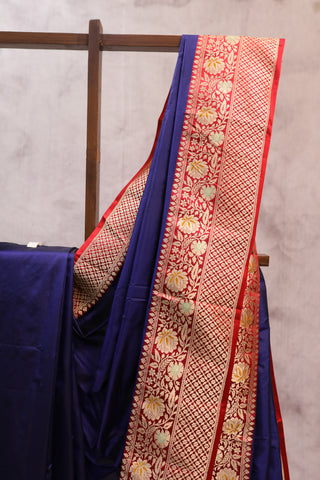 Navy Blue Banarasi Silk Saree-SRNBBSS370