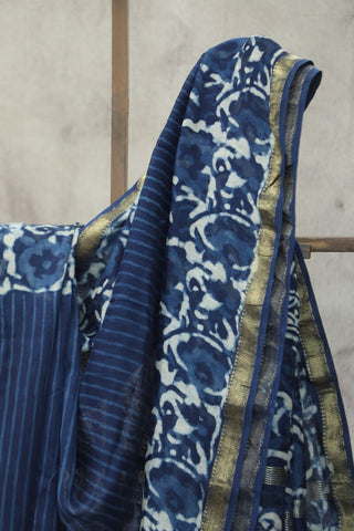 Indigo HBP Cotton Silk Saree With Maheshwari Border - SRICSS913