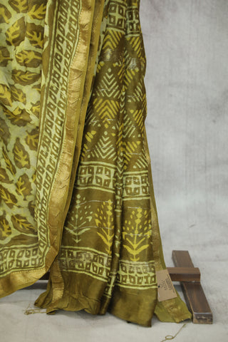 Olive Green HBP Cotton Silk Saree With Maheshwari Border - SROGCSS917