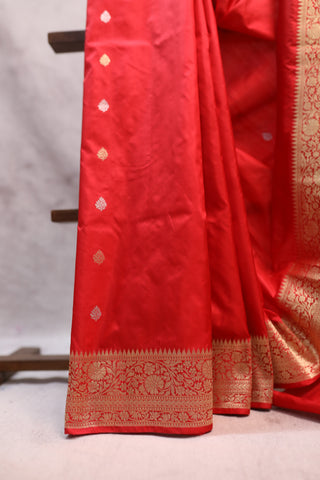 Red Banarasi Silk Saree-SRRBSS330