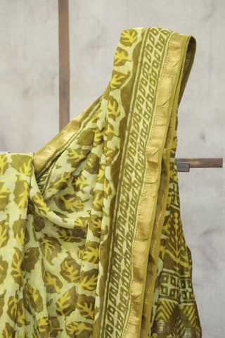 Olive Green HBP Cotton Silk Saree With Maheshwari Border - SROGCSS917