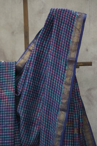 Blue HBP Cotton Silk Saree With Maheshwari Border - SRBCSS916