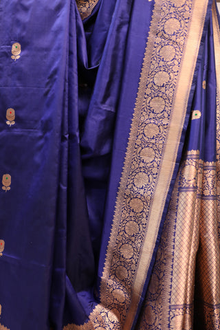 Dark Blue Banarasi Silk Saree-SRDBBSS3404