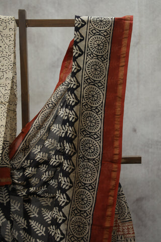 Black HBP Cotton Silk Saree With Chanderi Border - SRBCSS866