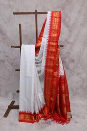 Off-White Cotton Gadwal Saree - SROWCGS97
