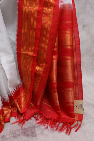 Off-White Cotton Gadwal Saree - SROWCGS97