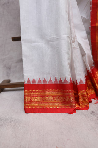 Off-White Cotton Gadwal Saree - SROWCGS97