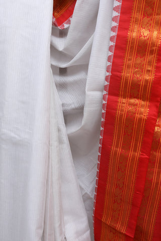 Off-White Cotton Gadwal Saree - SROWCGS97