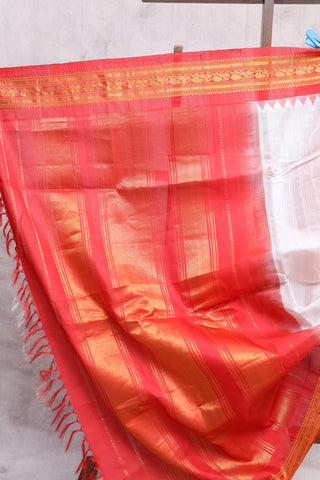 Off-White Cotton Gadwal Saree - SROWCGS97