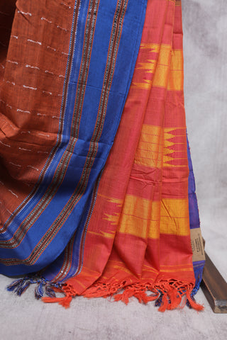 Brown Cotton Ilkal Saree with Gayatri Bordar -SRBCIS315