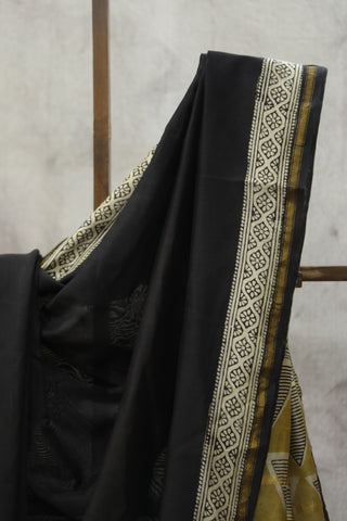 Black HBP Cotton Silk Saree With Chanderi Border - SRBCSS923