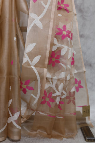 Beige Muslin Jamdani Saree- SRBMJS23EX