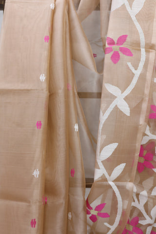 Beige Muslin Jamdani Saree- SRBMJS23EX