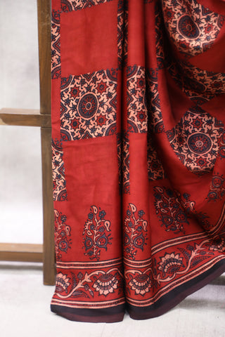 Maroon Ajrakh Print Modal Silk Saree - SRMAPMSS02EX (RD53)