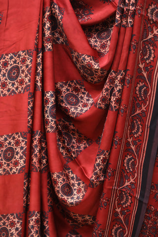 Maroon Ajrakh Print Modal Silk Saree - SRMAPMSS02EX (RD53)