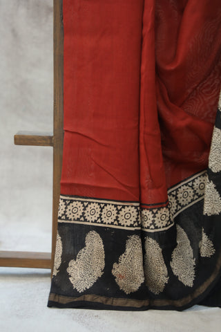 Red HBP Cotton Silk Saree With Chanderi Border - SRRCSS773