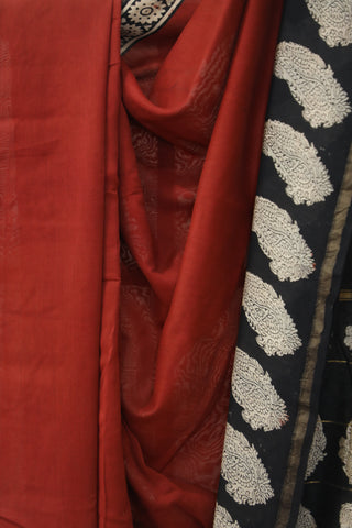 Red HBP Cotton Silk Saree With Chanderi Border - SRRCSS773