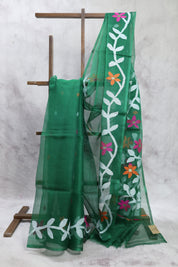 Green Muslin Jamdani Saree- SRGMJS05EX