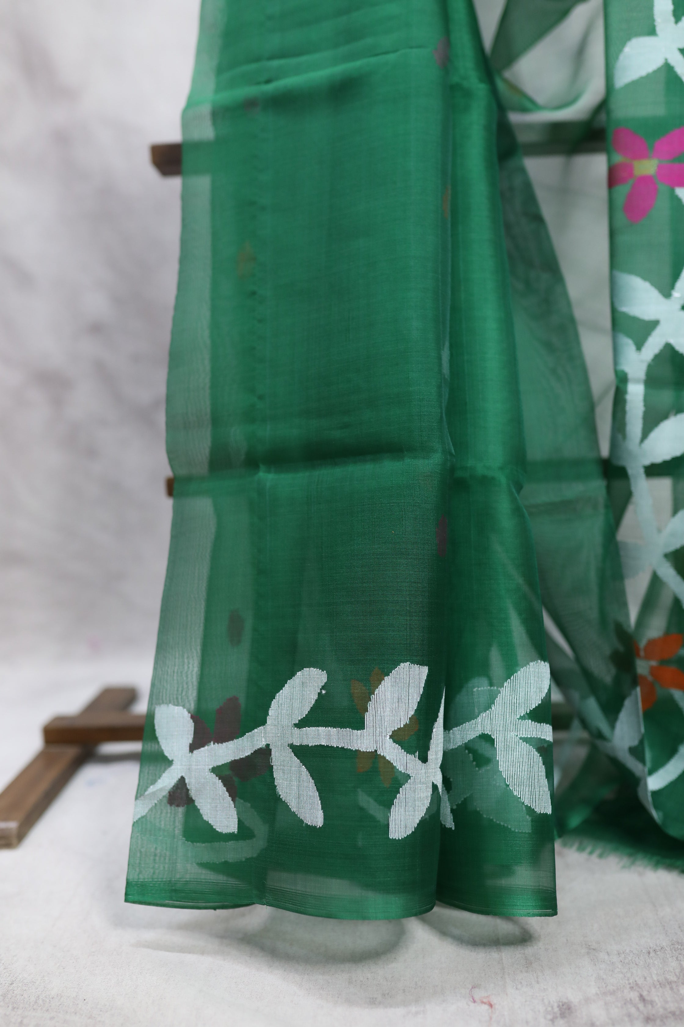 Green Muslin Jamdani Saree- SRGMJS05EX