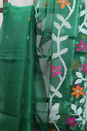Green Muslin Jamdani Saree- SRGMJS05EX