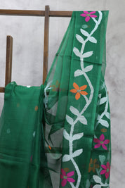 Green Muslin Jamdani Saree- SRGMJS05EX