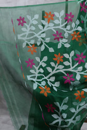 Green Muslin Jamdani Saree- SRGMJS05EX