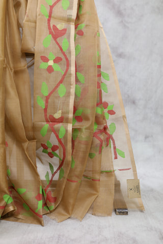 Brown Muslin Jamdani Saree- SRBMJS22EX