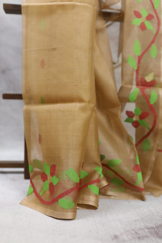 Brown Muslin Jamdani Saree- SRBMJS22EX