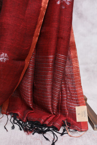 Red Linen Jamdani Saree -SRRLJS222