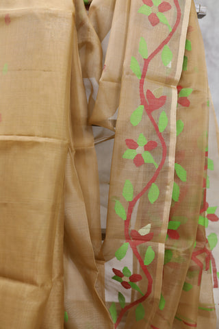 Brown Muslin Jamdani Saree- SRBMJS22EX