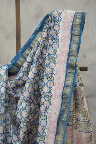 Blue HBP Cotton Silk Saree With Maheshwari Border - SRBCSS797