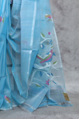 Sky Blue Muslin Jamdani Saree- SRSBMJS15EX