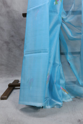 Sky Blue Muslin Jamdani Saree- SRSBMJS15EX