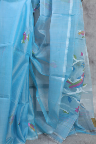 Sky Blue Muslin Jamdani Saree- SRSBMJS15EX