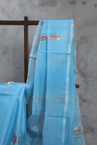 Sky Blue Muslin Jamdani Saree- SRSBMJS15EX