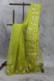 Neon Green Muslin Jamdani Saree- SRNGMJS09EX