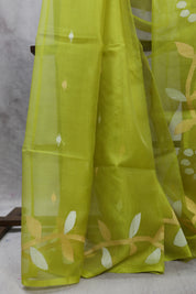 Neon Green Muslin Jamdani Saree- SRNGMJS09EX