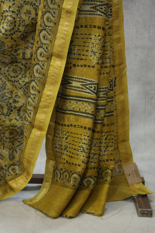 Yellow HBP Cotton Silk Saree With Maheshewari Border - SRYCSS900