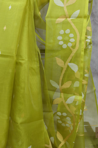 Neon Green Muslin Jamdani Saree- SRNGMJS09EX