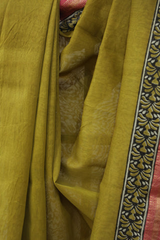 Mustard Yellow HBP Cotton Silk Saree With Maheshwari Border - SRMYCSS795