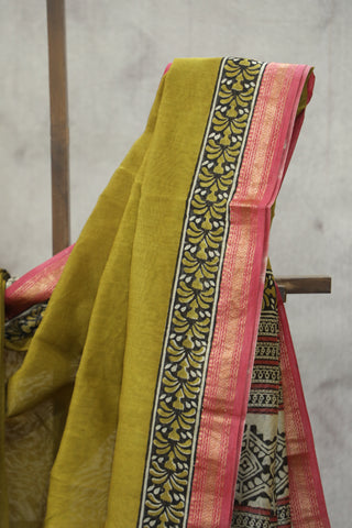 Mustard Yellow HBP Cotton Silk Saree With Maheshwari Border - SRMYCSS795